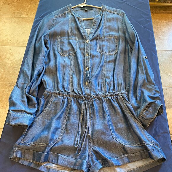 Haute Monde M medium shorts romper long roll sleeves denim look tencel - Picture 4 of 7